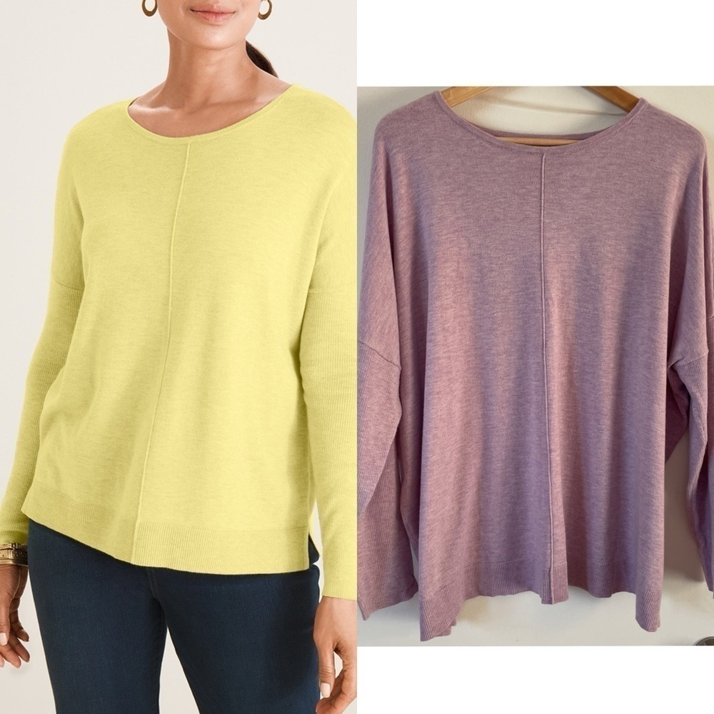 Chico’s Center Seam Lavender Pastel Spring Cotton Cashmere Blend Sweater 3 XL